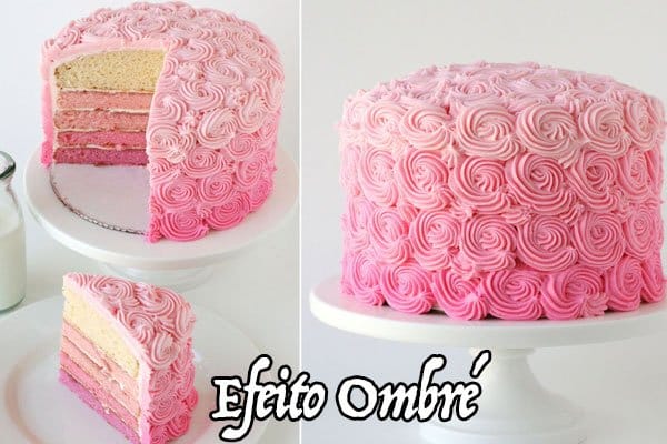 bolo efeito ombre rosa