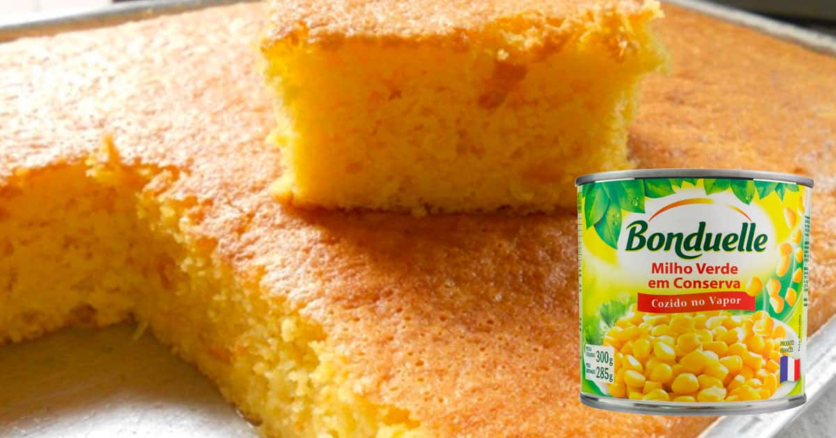 SEM TRIGO - BOLO DE MILHO DE LATINHA FOFINHO E MOLHADINHO FEITO NO  LIQUIDIFICADOR - Receitas de Pai 