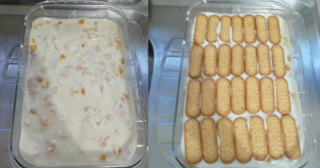 Receita de Pavê de Pêssego Super Fácil! Feita com Biscoito